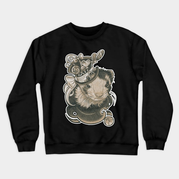 The Candy Lover Ferret - White Outlined Version Crewneck Sweatshirt by Nat Ewert Art